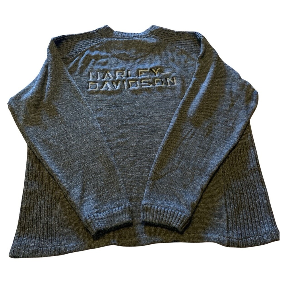 Harley Davidson Knit Sweater Spell Out‎ Gray Men's L (no size or materials tag)